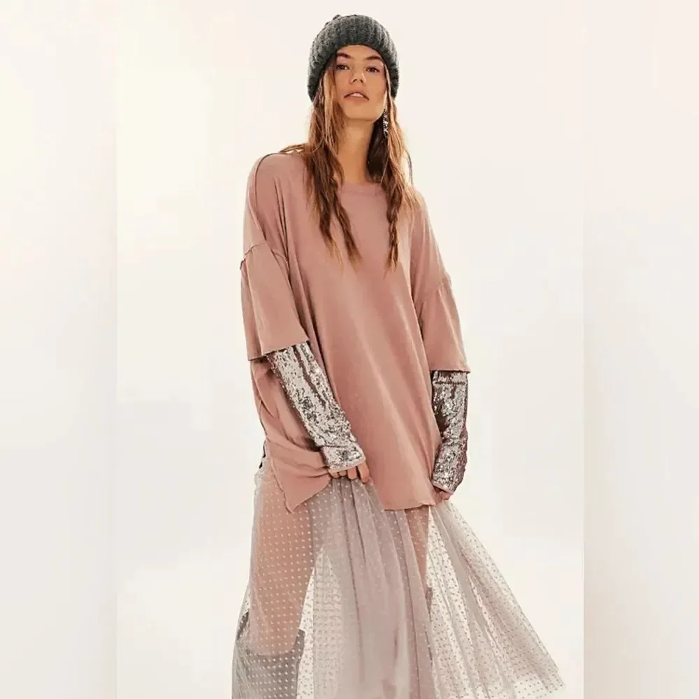FREE PEOPLE We The Free Nellie Sequin Twofer / Mauve
